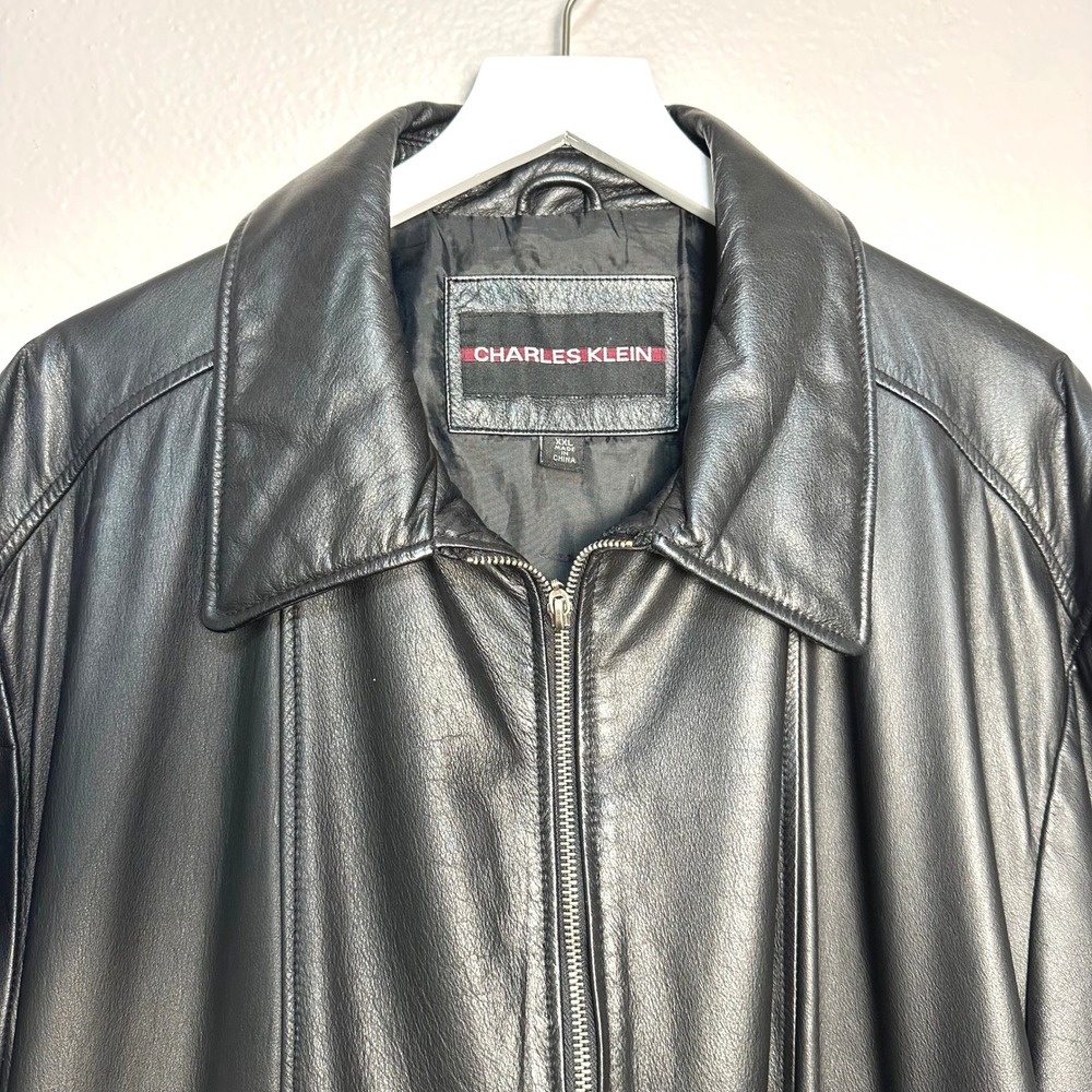 Vintage Charles Klein Mens Black Leather Bomber Jacket XXL Full Zip Outerwear - Picture 2 of 13